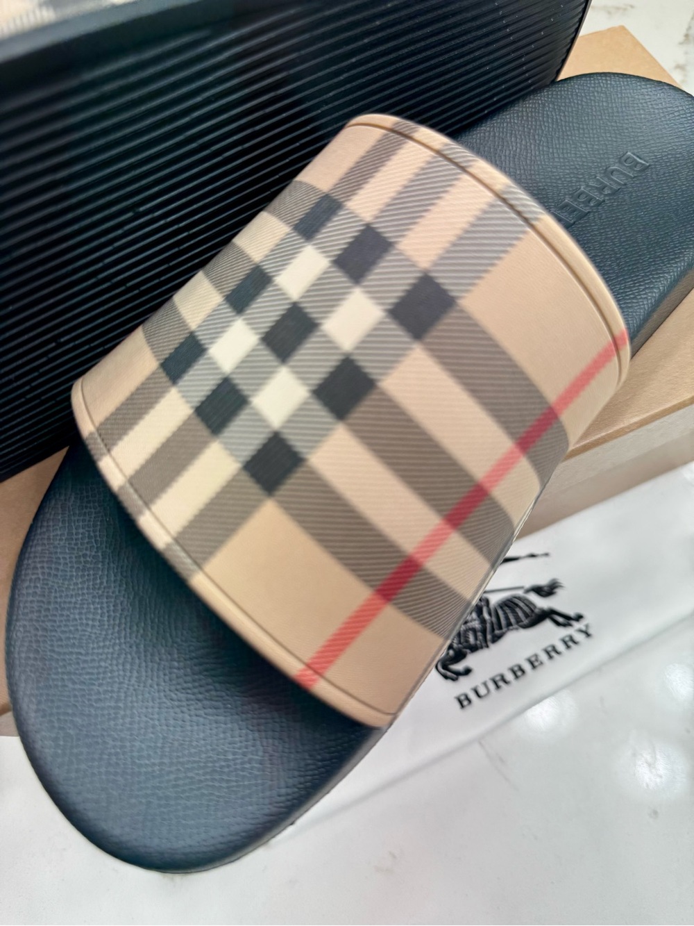 Burberry Black Footbed Nova Check Slide Sandals - Picture 5 of 6